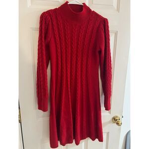 JH Jessica Howard Sweater Dress Womens Large Cable Knit Fit & Flare Red Holidays